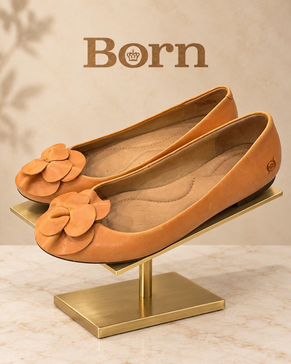 Born Orange Leather Floral Ballet Flats Women’s Size 9M
